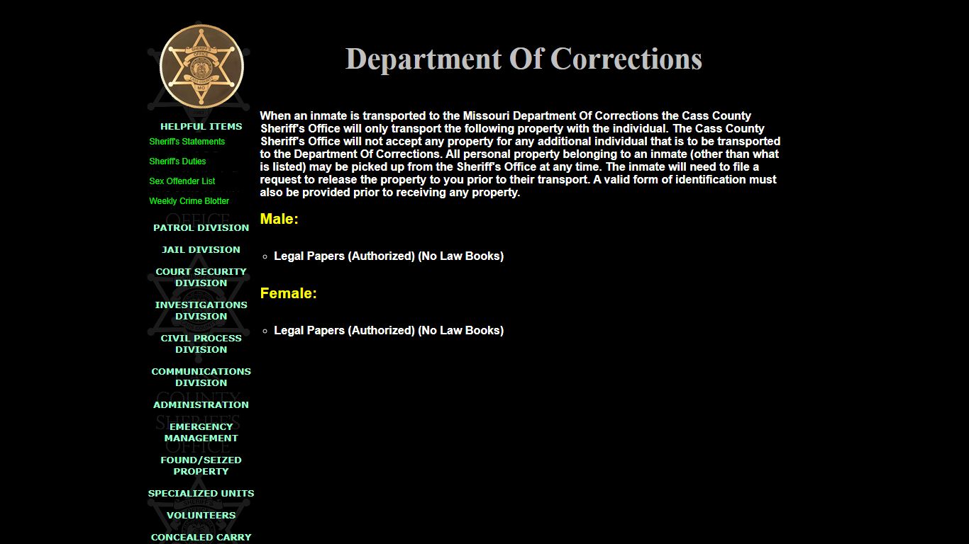 D.O.C. Inmates - cassmosheriff